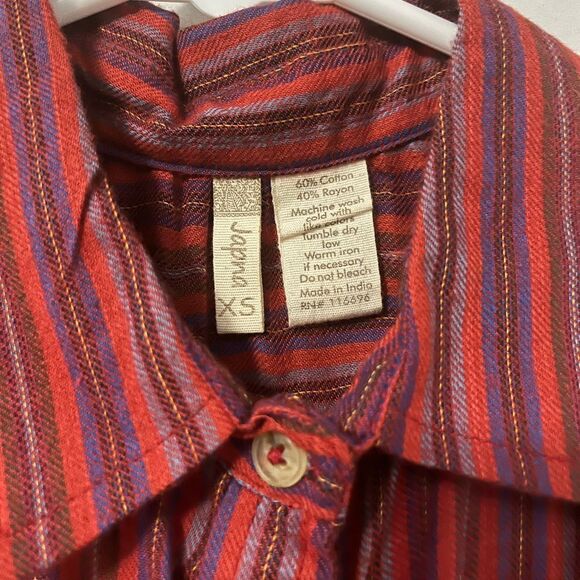Japna Red Pinstripe Button Down Short Sleeve Blouse XS - Picture 5 of 5
